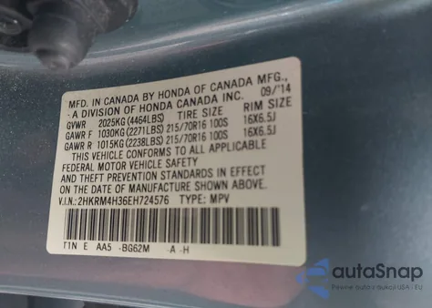 2014 Honda Cr-V Lx z USA, uszkodzony, nr VIN 2HKRM4H36EH724576